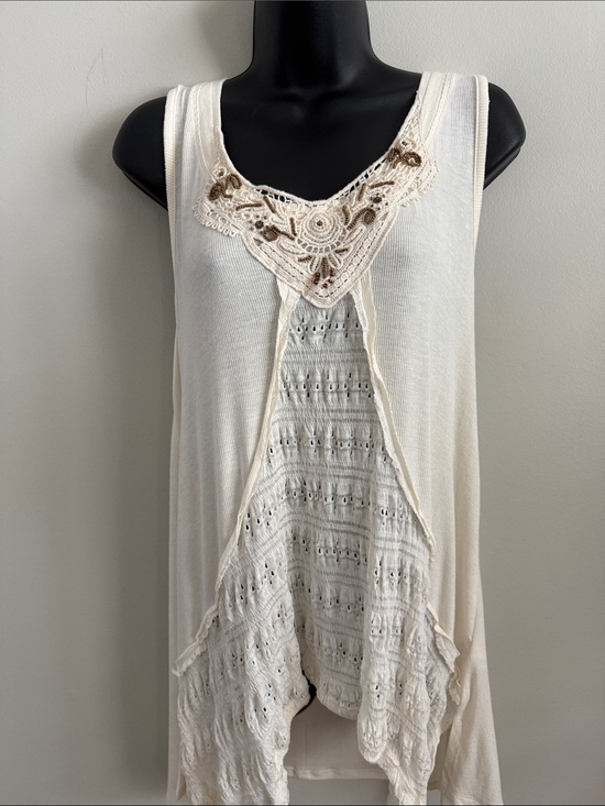 Knox Rose Tops - Knox Rose Cream Crochet Trim Tank Top Boho Cottage Core Size Large
